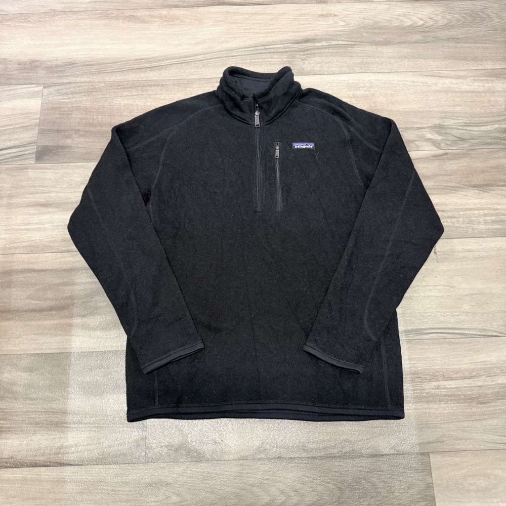Patagonia Better Sweater 1/4 Zip Pullover Black Women's Size M UBS Logo